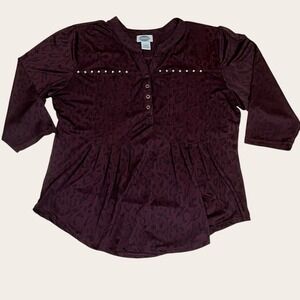 Y2K Sienna Grace Women's Maroon Leopard Print Studded Pleated Button Top Size L